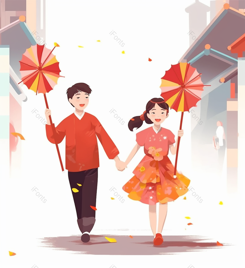 两人手拿风车行走在街道上儿童兄妹同学朋友小朋友孩子风车两人插画,插画/手绘图,插画/手绘图库,插画/手绘图下载,插画/手绘